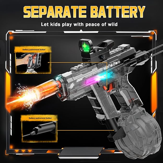 Automatic Electric Water Gun with Light Up, 26-32 FT Long Range Powerful Squirt Guns with 800CC Large Capacity for Adults Kids, Water Blaster Pistol Outdoor Summer Toys for Pool Beach Party