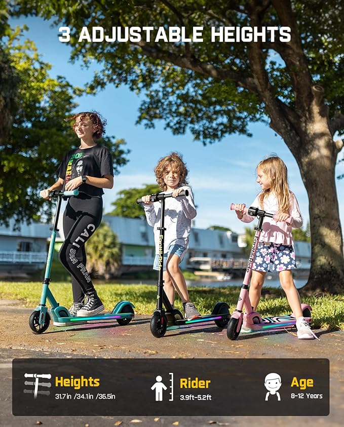 FanttikRide C9 Pro Electric Scooter for Kids 8-12, Adjustable Handlebar Height for Riders 3.9-5.2 ft, 132 lbs, Up to 40 min Continuous Time, 5 Miles Range, 3 Speed Mode 5/8/10 MPH