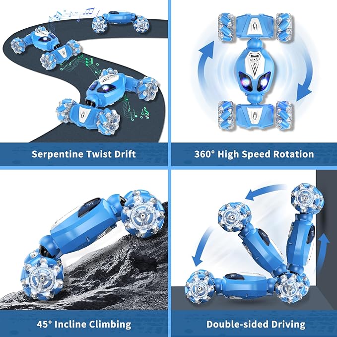 Gesture Sensing Stunt RC Car, 6 Year Old Boy Birthday Gift, Remote Control Car Toys for Ages 8-12 4-7, Type-C Charging, Modular Battery, Cool Stuff for Boys, Ideal for 10 Year Old Boy Gifts (Blue)