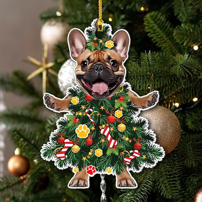 2025 French Bulldog Christmas Tree Ornament - Festive Holiday Hanging Decoration with Adorable Frenchie Dog - 2025 French Bulldog Christmas Tree Topper Hanging Ornament