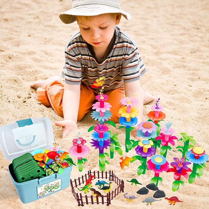 Birthday Toys Gifts for Toddlers Boys Girls Age 2 3 4 5 6,167 PCS Dinosaur Flower Garden Building Blocks,STEM Fine Motor Skill Stacking Games, Birthday Gifts for Preschool Kids 2+ Years Old
