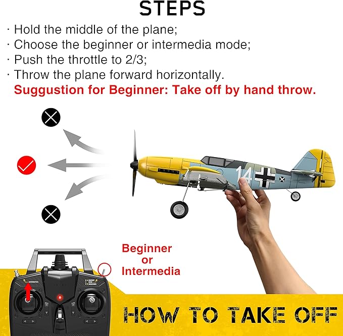 VOLANTEXRC RC Plane for Beginners, 4CH WWII RC Airplane BF-109 with Aileron, 2.4Ghz Remote Control Plane with Xpilot Self Righting&One Key Aerobatic, Gifts for Adults (761-11 RTF)