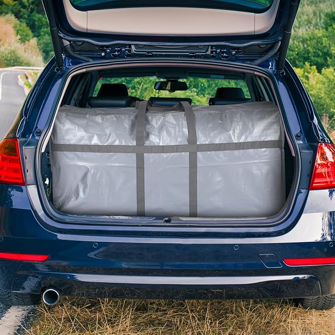 Windyun 4 Pack 57 Gallon Extra Large Storage Bags XXL Moving Bags with Zipper Handles Heavy Duty Jumbo Big Totes Box for Halloween Skeleton 4-12 Feet Christmas Tree Storage College Dorm Cloth (Silver)