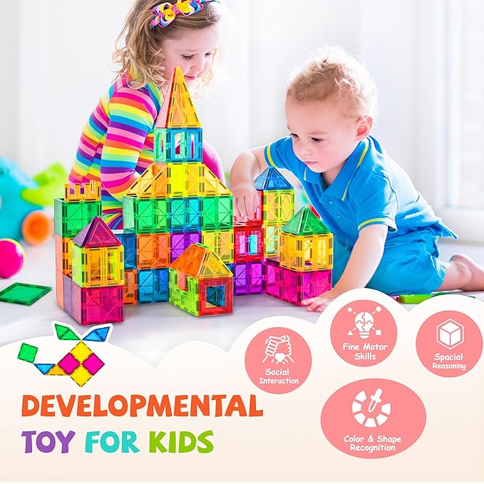 cossy 120Pcs Magnetic Tiles Magnetic 3D Building Blocks Set Educational Construction Toys for 3+ Year Kids with Stronger Magnets, Educational Toys, Recreational, Conventional
