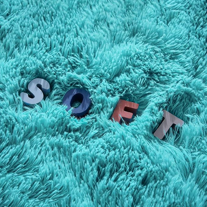 2x6 Blue Fluffy Bedside Runner Rug Machine Washable, Shag Throw Bedroom Rugs Non Slip, Hallway Small Area Long Plush Carpet for Nursery, Kid Boy Girl Room