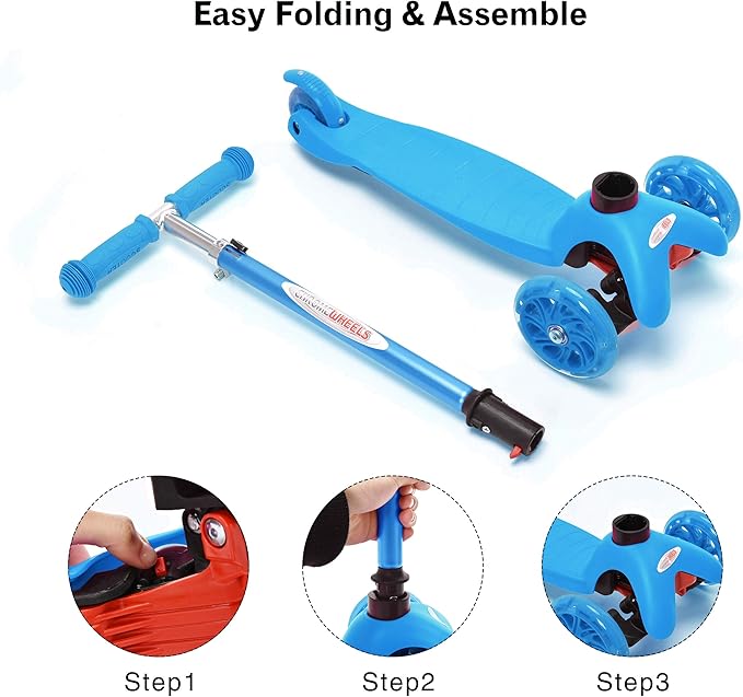 ChromeWheels Scooter for Kids, Deluxe 3 Wheel Scooter for Toddlers 4 Adjustable Height Glider with Kick Scooters, Lean to Steer with LED Flashing Light for Ages 3-6 Girls Boys