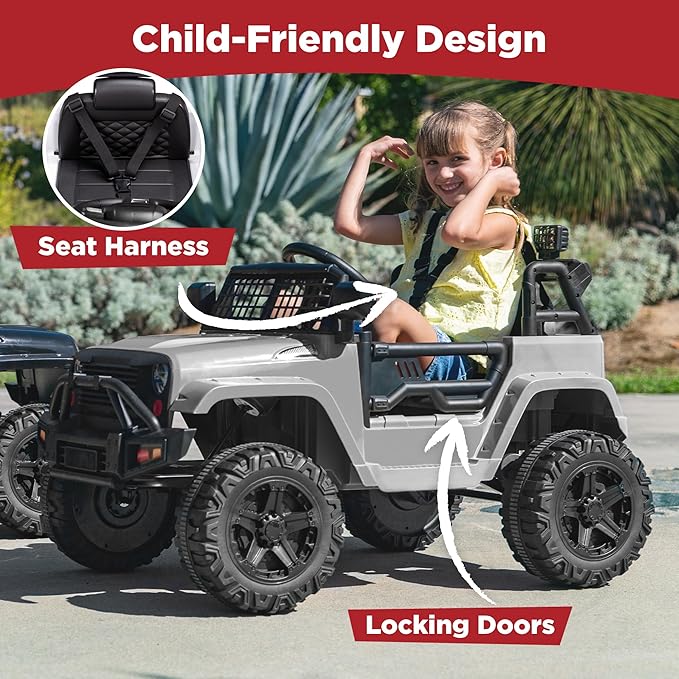 Best Choice Products 12V Kids Ride On Truck Car w/Parent Remote Control, Spring Suspension, LED Lights, AUX Port - Gray