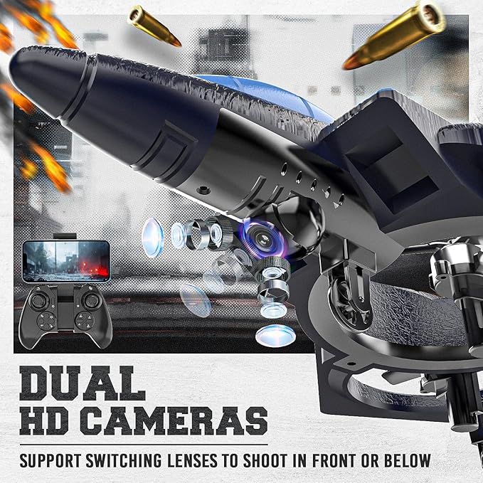 BEZGAR Brushless Drones for Kids | 2.4GHZ RC Plane with Camera, 6-axis Gyro Remote Control Airplane, 360° Flip Fighter Jet Toy, Toys for ages 8-13 with Colorful LED Navigation Lights Blue