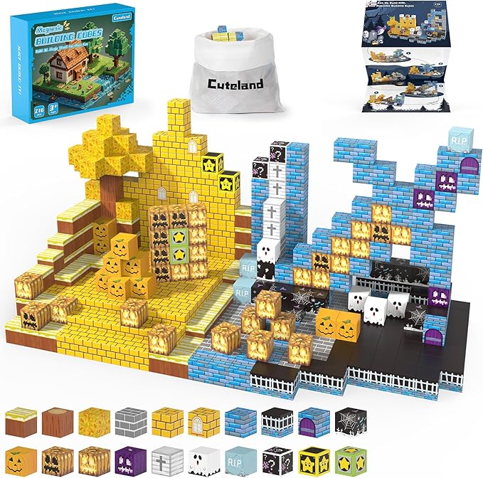 Magnetic Blocks 216Pcs Night Style, Magnetic Building Blocks for Boys 6-8, Construction Toys, Toys Gift for 6+ Year Old Kids