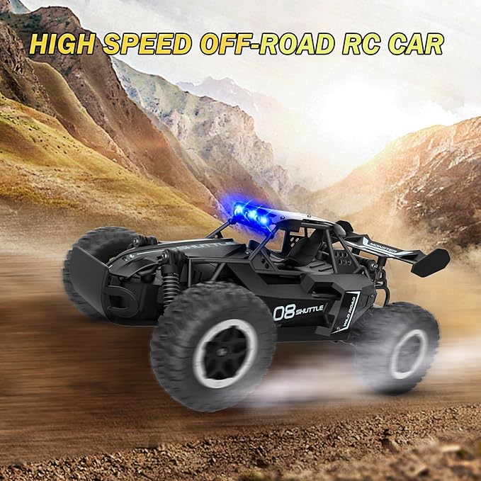 Remote Control Car for Kids 3 4 5 6 7+, 20 KM/H High-Speed RC Cars with LED Lights, 2.4GHz 2WD Monster Truck Toys, Rechargeable RC Car, Toy Cars for Girls Boys, Christmas & Birthday GiftsâBlack