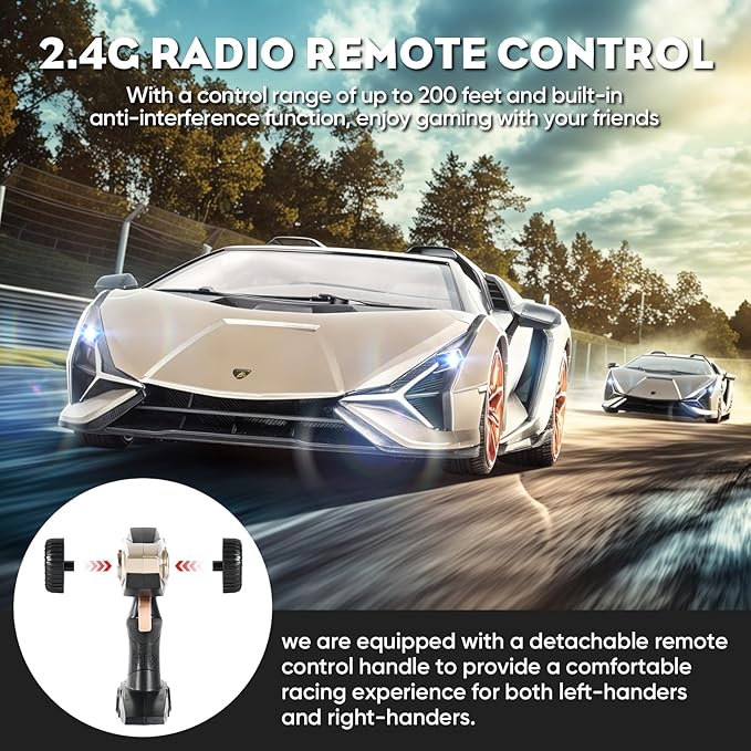 MIEBELY Lamborghini Remote Control Car, 1:16 Scale Lambo Toy Car 7.4V 500mAh Officially Licensed 12Km/h Rc Cars with Led Light 2.4Ghz Model Car for Adults Boys Girls Birthday Ideas Gift (Champagne)