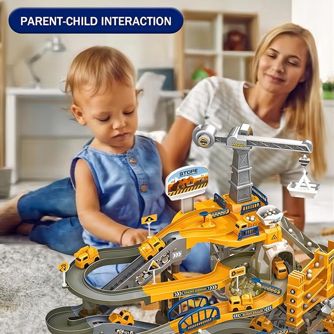 Construction Vehicle Toys Race Car Track for Kids Age 3-8 Train Set Best Birthday Gift with 4 Mini Engineering Cars