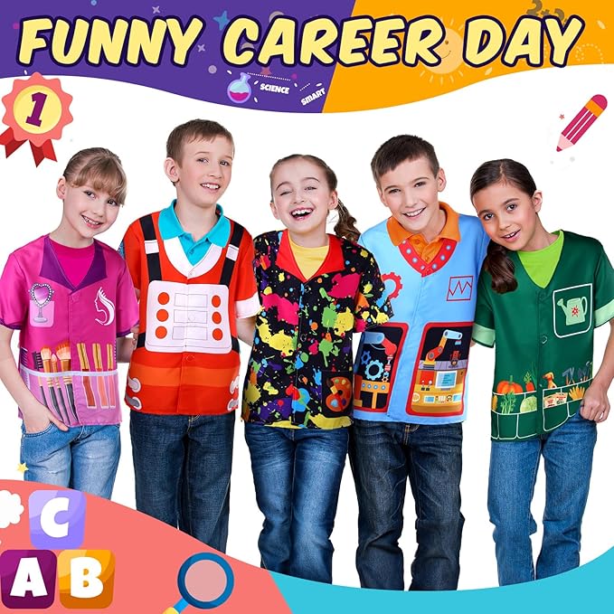 Jiuguva 12 Pcs Role Play Costume Dress up Clothes Cosplay for Kids Community Helper Career Costumes Pretend Play Astronaut Construction Worker Racer Engineer Pirate Painter