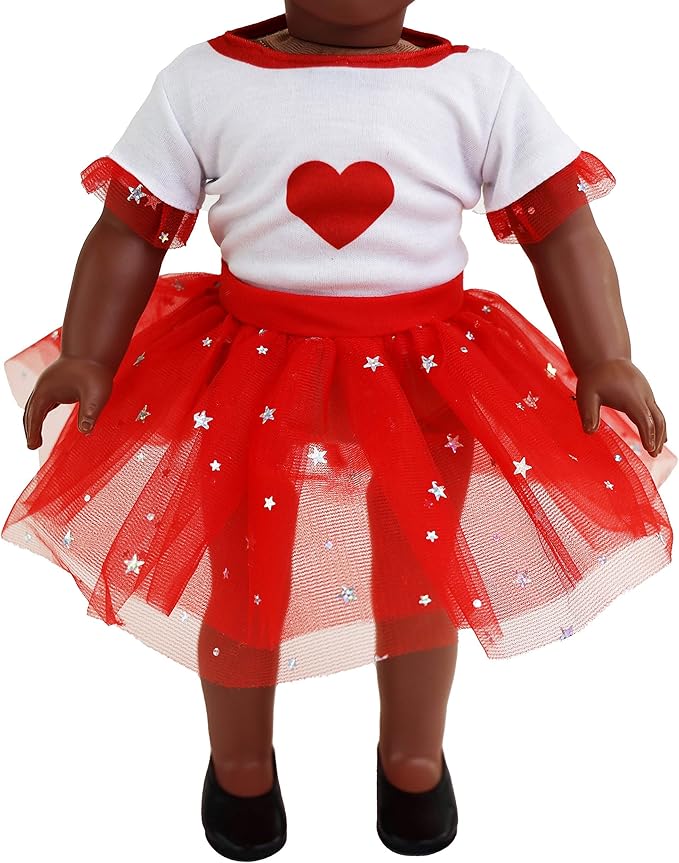 Playtime by Eimmie 18 Inch Doll Clothes and Accessories, Holiday Day Outfit with Red Tutu Dress & Matching Headband, Clothing Sets & Stuff - Fits American, Generation & Similar 18” Dolls for Girls
