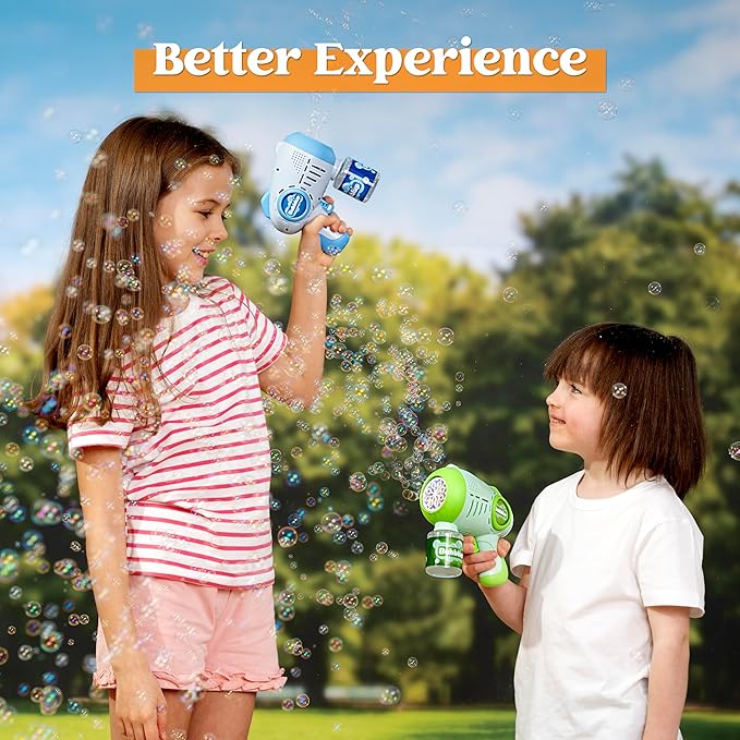JOYIN 2 Packs Bubble Guns with 4 Bottles Solution, 8 Holes Light Up Automatic Bubble Machine Gun for Kids, Adults, Summer Toys, Easter Basket Stuffers, Birthday Gift, Party Favors
