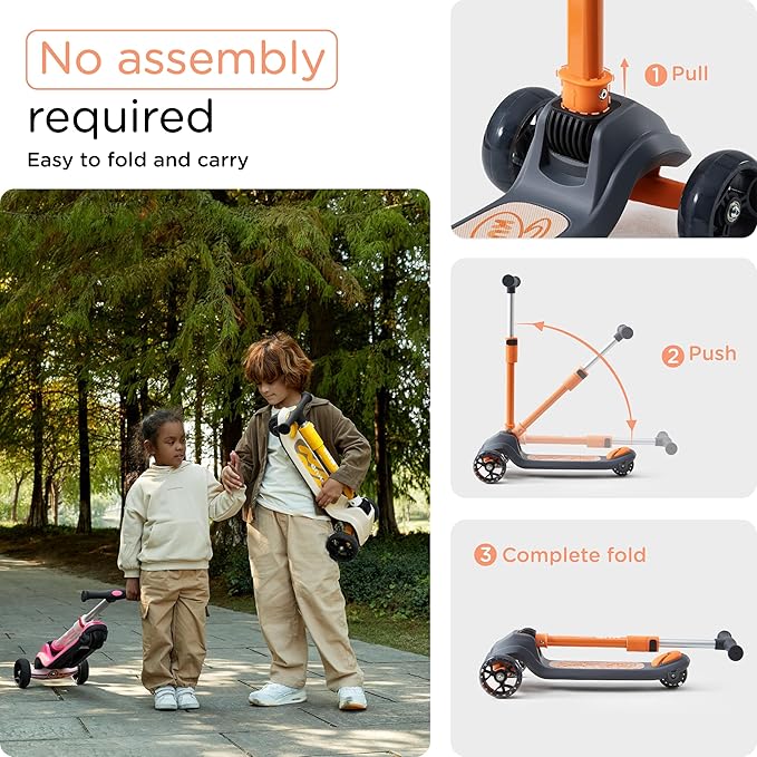 Kids Scooter, 3 LED Lighted Wheels, Any Height Adjustable Handlebar & Lean-to-Steer, Anti-Slip Deck, Easy-Fold Mechanism, Three-Wheel Scooter for Kids Ages 3-14