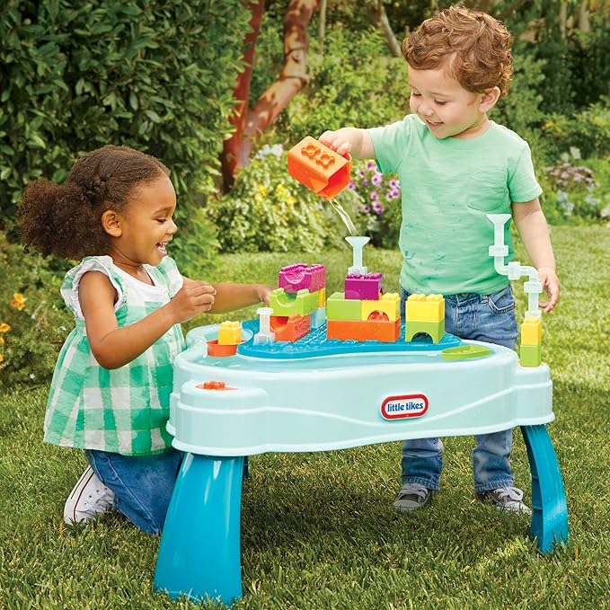 Little Tikes Build & Splash Water Table with 25 Piece Accessories - Wet/Dry Play, Indoor/Outdoor with Removeable Grow-with-Me Legs