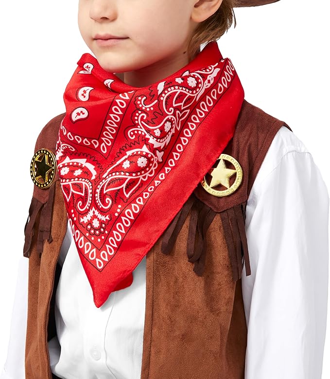 Spooktacular Creations Halloween Cowboy Costume for Boys, Kids Brown White Western Costume, Deluxe Cowboy Outfit Set with Hat for Toddler Halloween Dress-up, RolePlay Themed Party (Large, 10-12 yrs)