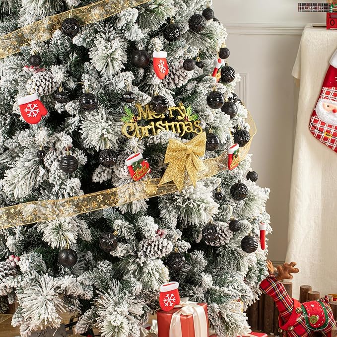 100Pcs Christmas Ball Ornaments Set, Shatterproof Plastic Black Christmas Ornaments for Xmas Tree, Assorted Baubles Hanging Decorations for Holiday/Party/Wedding (Black)