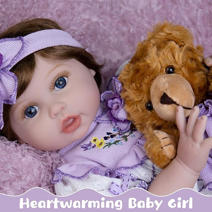 Realistic Reborn Baby Dolls, 22-Inch Newborn Baby Doll Soft Cloth Body Lifelike Baby Dolls Complete with Clothes and Toy Accessories Christmas Birthday Gift Set for Kids 3+