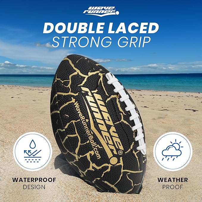 Wave Runner Grip It Waterproof Junior Size Football, 9.25 Size, Durable & Double Laced, Perfect for Beach Accessories, Kids Games, Pool Toys, Outdoor Games, All-Weather Indoor & Outdoor Play