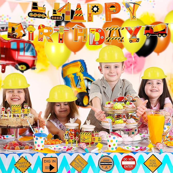 Geyoga 36 Pcs Kids Construction Worker Costume Construction Dress up Party Favors Vests Hats Bag for Birthday Age 3-8
