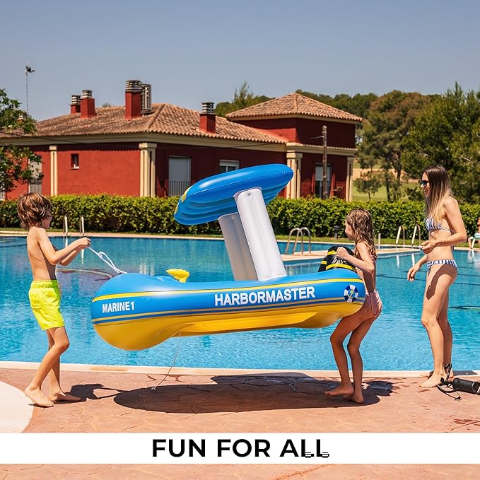 Zone Tech Inflatable Patrol Boat Pool Float and Harbor Master Boat Pool Float Ride On Fun Water Toy Squirter