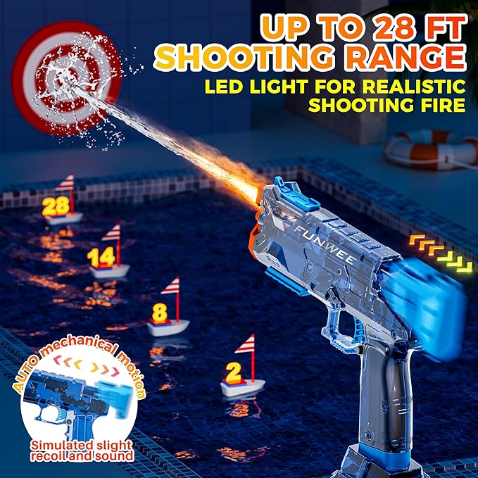 2025 New Upgrade Electric Water Gun for Adult & Kid, Light Up Most Strongest Watergun Long Range, Powerful High Powered Automatic Squirt Gun Fully Auto Water Blaster, Pool Outdoor Toy Game
