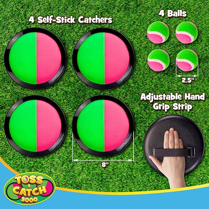 YoYa Toys Toss and Catch Ball Game Toy Set - 4 Paddles & 4 Sticky Balls - Fun Kids Outdoor Games Activity for Backyard, Beach, Park, Camping - Gift for Boys & Girls Ages 4 5 6 7 8 9 10 11 12 Year Old