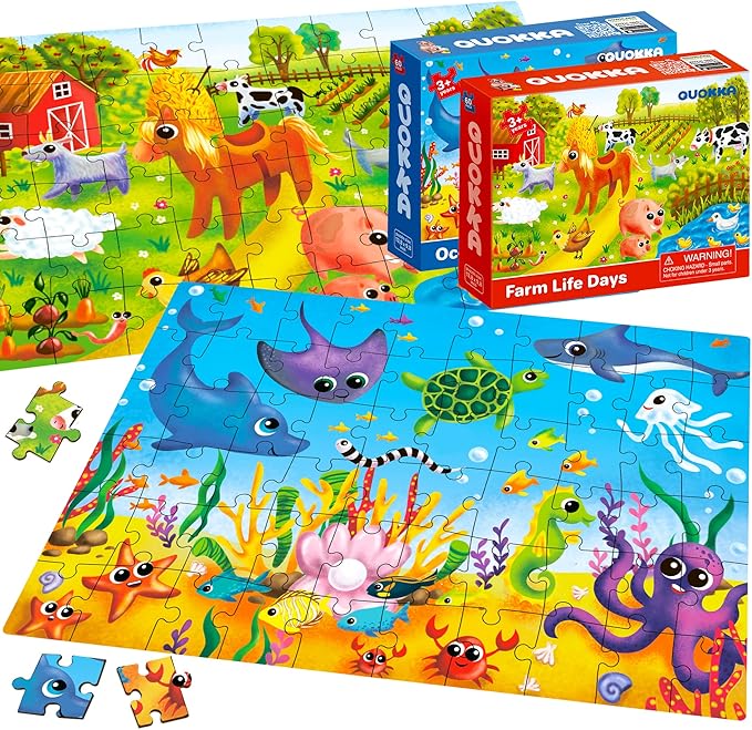 QUOKKA Puzzles for Kids Ages 4-6 - Set of 4x60 Jigsaw Puzzles for Toddlers 3-5 - Animals Toys for Children 6-8 yo - Gift Educational Game for Boys & Girls