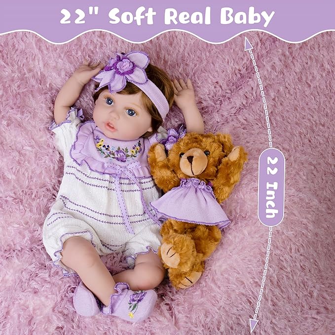 Realistic Reborn Baby Dolls, 22-Inch Newborn Baby Doll Soft Cloth Body Lifelike Baby Dolls Complete with Clothes and Toy Accessories Christmas Birthday Gift Set for Kids 3+