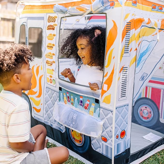 Melissa & Doug Fabric Double-Sided Food Truck Play Tent - Ice Cream And BBQ Role Play Toy Food Truck Tent, For Kids Ages 3+