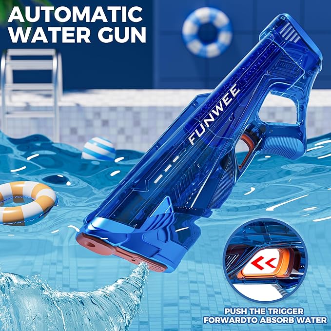 2 Pack Electric Water Gun for Adults Kids, Powerful Automatic Squirt Gun, High Powered Shooting 100+ Times, Long Range, Auto Water Blaster, Pool Outdoor Water Toy(Transparent Blue+Red)