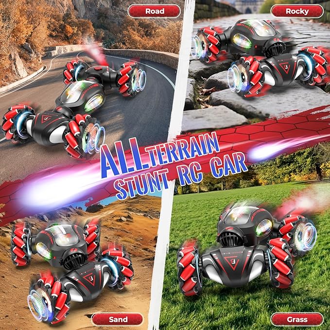 Gesture Sensing RC Stunt Car Toys for 6-12 Boys Girls, Birthday Gifts for Kids, 2.4Ghz 4WD Hand Controlled RC Car with Light & Music & Spray, Double-Sided 360° Rotating