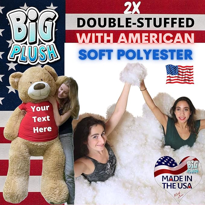 Big Plush 5ft Bear Dressed in Personalized Red Tshirt, Giant 5 Foot Teddy Bear Premium Soft, Customized with Your Message, Unique Impressive Gift for Birthday, Love or Any Event, Hand-Stuffed in USA