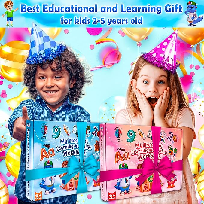 Curious 2 Learn Toddler Preschool Learning Activities | Handwriting Practice for Kids | Workbook Learning Resources| Tracing Kindergarten Workbooks | Busy Book | 4 Year Old Boy Birthday Gift | Blue