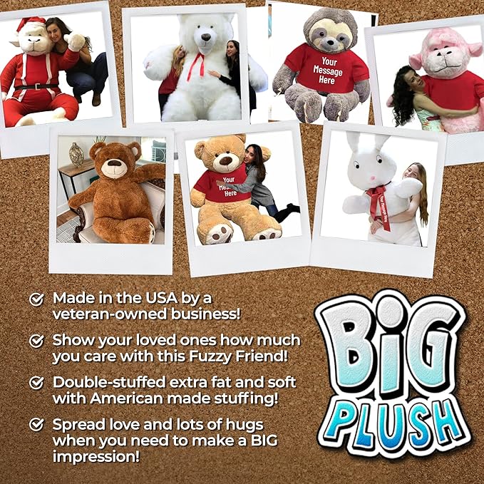 Big Plush 5ft Bear Dressed in Personalized Red Tshirt, Giant 5 Foot Teddy Bear Premium Soft, Customized with Your Message, Unique Impressive Gift for Birthday, Love or Any Event, Hand-Stuffed in USA