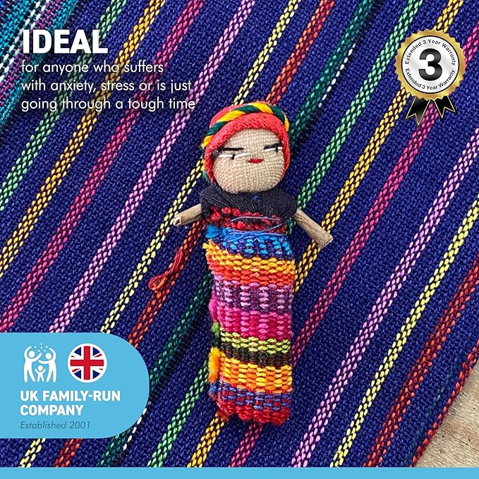 Set of 11 Guatemalan Handmade Worry Doll with a Colourful Crafted Storage Bag | Worry Dolls for Girls | Worry Dolls for Boys | Anxiety Dolls | Worry Doll | Guatamalan Doll