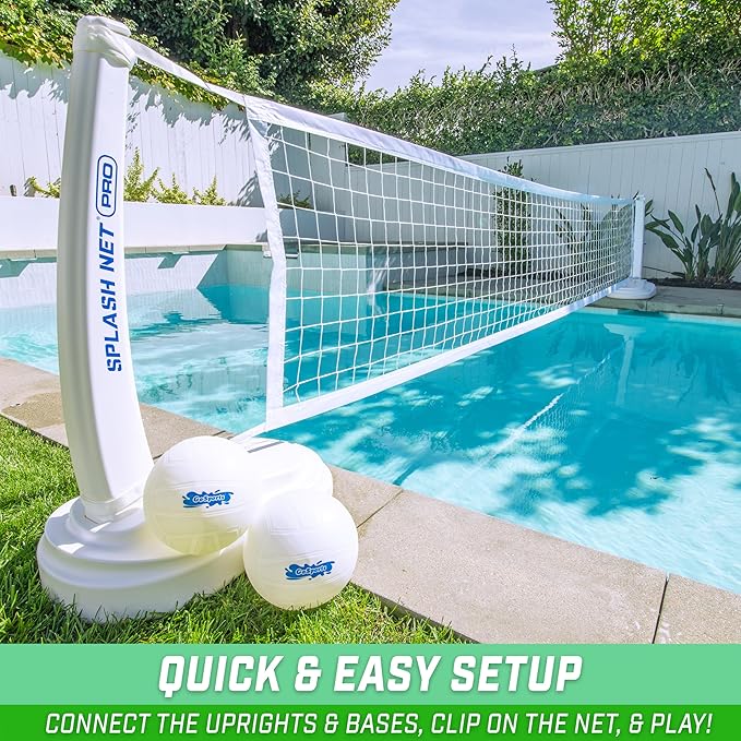GoSports Splash Net PRO Pool Volleyball Net - Red, White, or Blue - Includes 2 Water Volleyballs and Pump