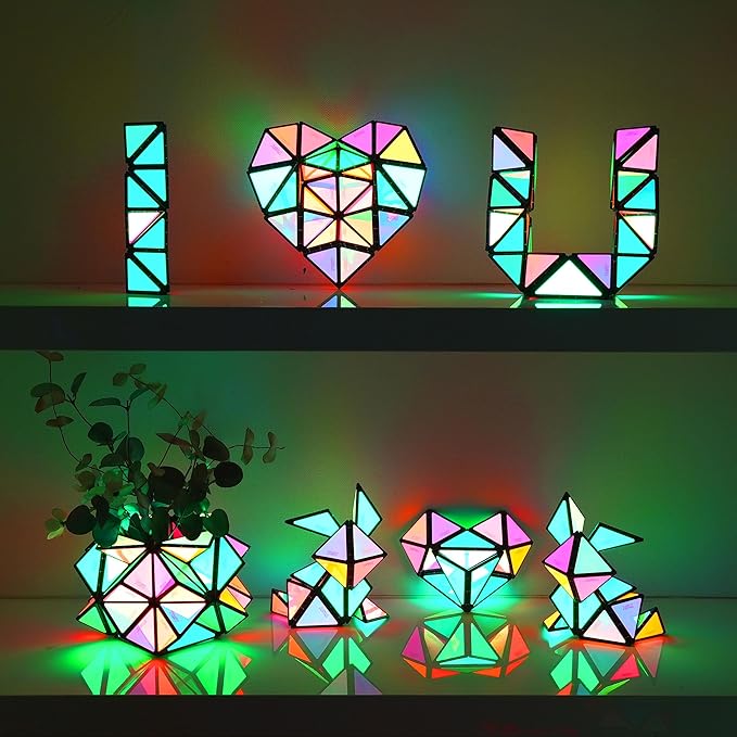 TOSY Magnet Pyramid Glow - 1 Cube Transforms into 1 Billion Shapes (Flowers, Vase for Mom/Her/Wife, 12 Pieces, 243 Rare Earth Magnets, Holographic Design Magnet Tiles, 4-Pack
