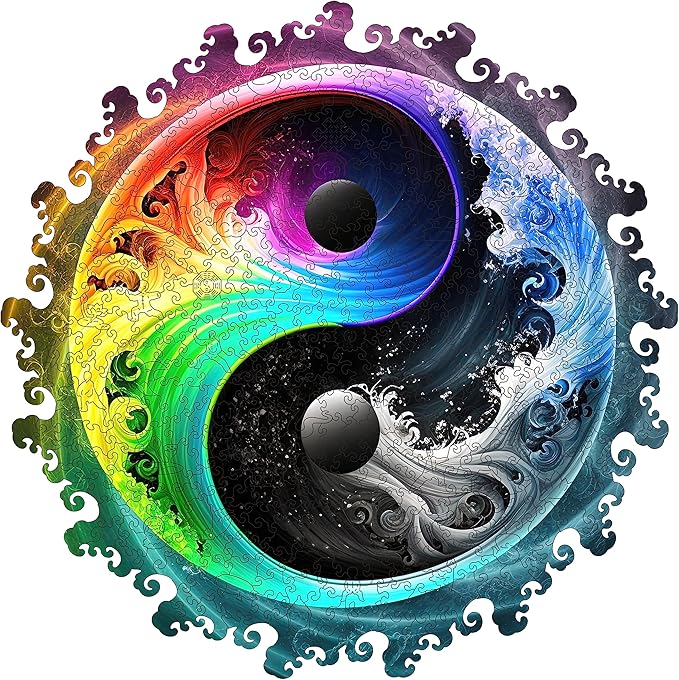 Unique Wooden Jigsaw Puzzles - Yin Yang Mandala, 500 Pcs King Size 16.8" x 16.8", Original Mandala Wood Puzzle, Beautiful Package, Best Gift for Adults