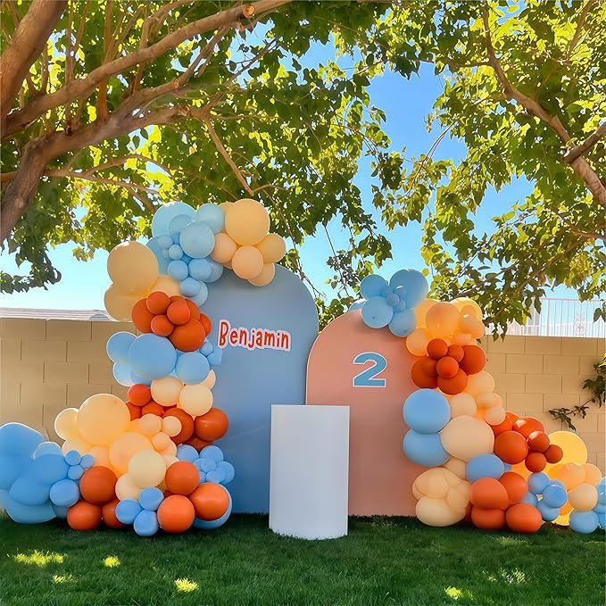 Orange and Blue Balloon Garland Arch Kit, 125pcs Retro Burnt Orange Baby Dusty Fog Blue Beige Ivory White Latex Balloons Arch for Birthday Decor, Boys Baby Shower Wedding Graduation Party Decorations