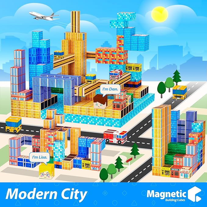 Magnetic Blocks, Modern City Edtion, Magnetic Building Cubes Boys & Girls Toys Age 3-5 4-8 5-7 Sensory Gift for Kids,Magnets Cubes,Upgraded STEM Gift, 1.2 Inches,