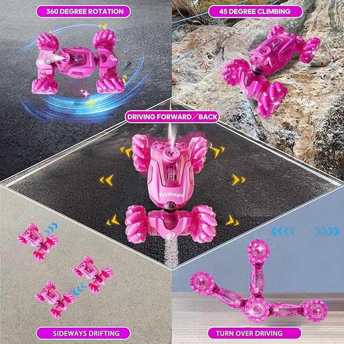 Pink Remote Control Car for Girls, RC Gesture Control Stunt Car with Light & Music,4WD 360° Spins All Terrains Kids Toys rc Cars, 6-12 Girls Birthday Gift, Best Gift for Girls 4-11