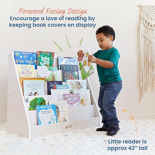 ECR4Kids Single-Sided Book Display, Classroom Bookshelf, White Wash