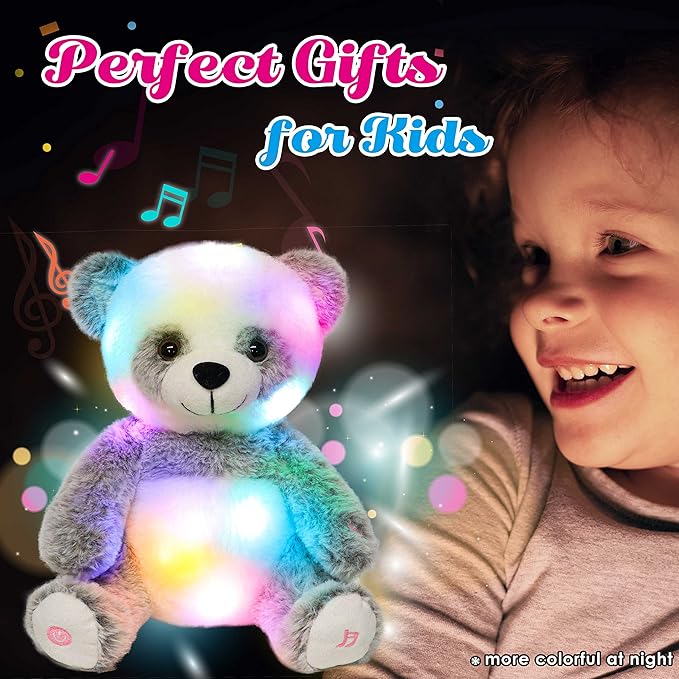 Cuteoy LED Musical Panda Light-up Stuffed Animal Singing Glowing Plush Adjustable Volume Lullaby Toy Gifts for Kids Toddler Girls Birthday Christmas Plushies, 13"