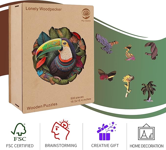 Wooden Puzzles, Mandala Parrot 200 Piece Jigsaw Puzzles, Unique Shaped Wooden Jigsaw Puzzles for Adults and Kids, Family Game 11.2 x 11.2 Inch