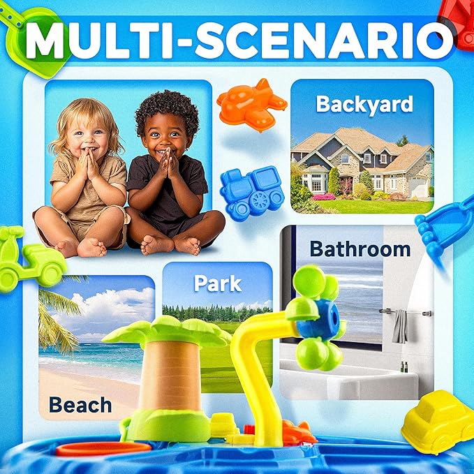 BELLOCHIDDO Kids Water Table for Toddlers 1-3 - 3 in 1 Kids Sand and Water Play Tables, 22PCS Sensory Activity Watertable Outside Backyard Summer Beach Toy for Age 1 2 3 4 5 Year Old Boys Girls