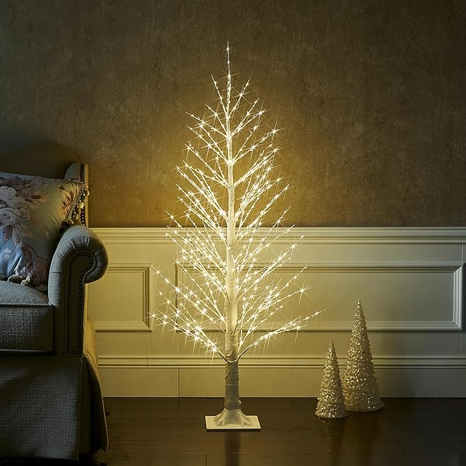 BAOLITVINE Lighted White Alpine Tree 4FT Christmas Tree 450 LED Warm White Lights, Twig Tree with Lights for Home Thanksgiving Christmas Festival Party Indoor Outdoor