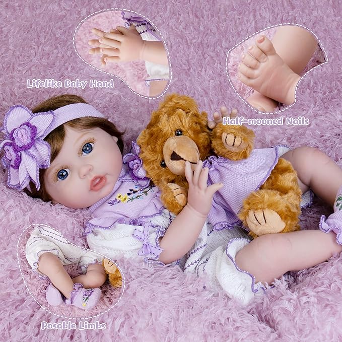 Realistic Reborn Baby Dolls, 22-Inch Newborn Baby Doll Soft Cloth Body Lifelike Baby Dolls Complete with Clothes and Toy Accessories Christmas Birthday Gift Set for Kids 3+